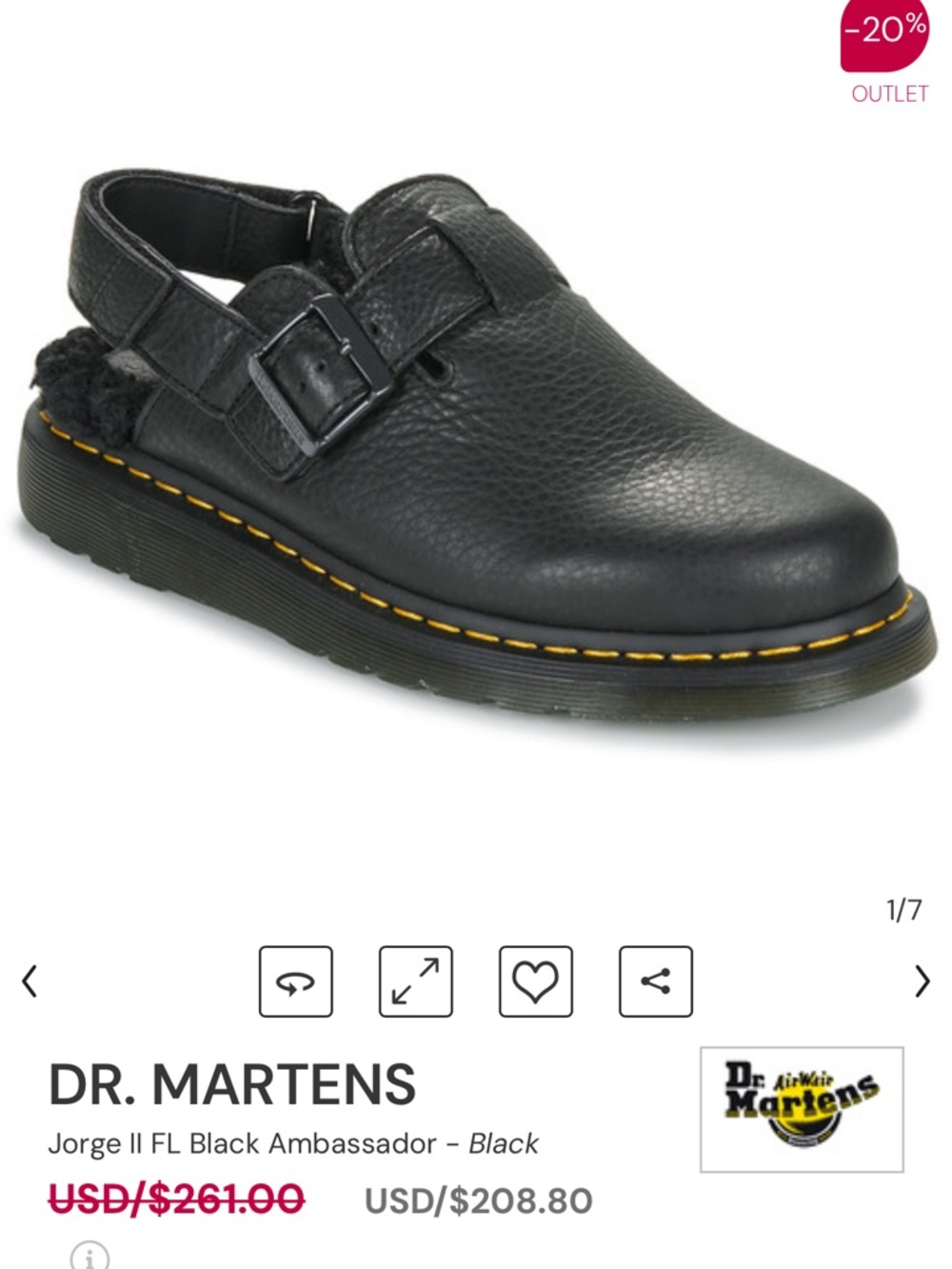Dr. Martens Black Leather Clogs with Yellow Stitching